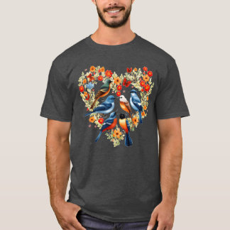 Camiseta Birdwatch Heart Flower Wreath Birder Birding