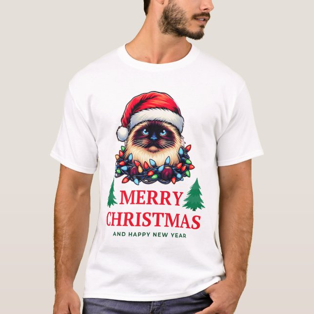 Camiseta Birman Cat Christmas Hat Xmas (Frente)