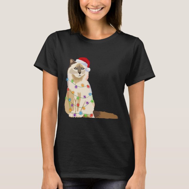 Camiseta Birman Cat Christmas Lights Xmas Cat (Frente)