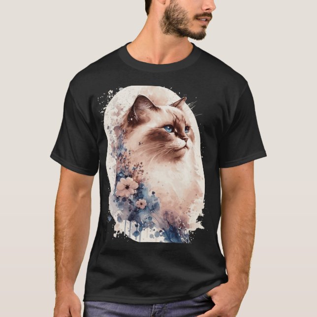 Camiseta Birman Cat Japanese Cherry Blossom Floral Cat Bree (Frente)