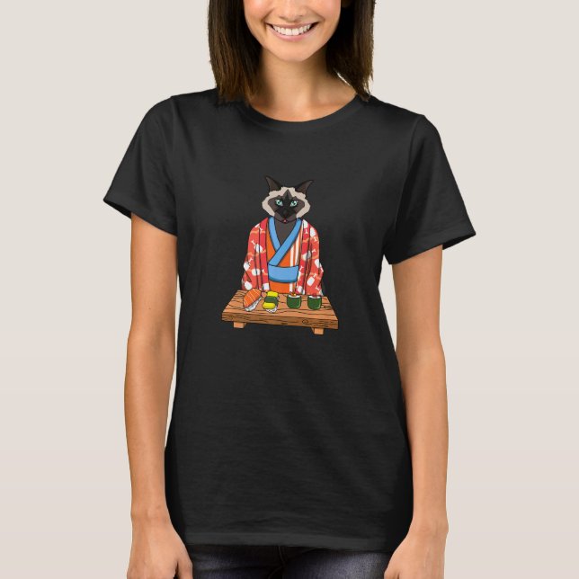 Camiseta Birman Cat Mãe Kimono Sushi Cat (Frente)