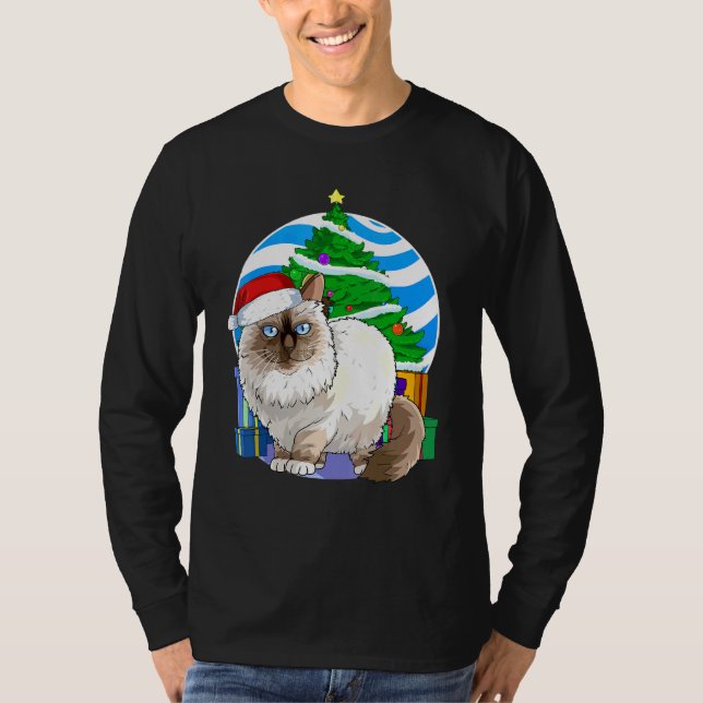 Camiseta Birman Cat Papais noeis Bonitos Decência de Árvore (Frente)