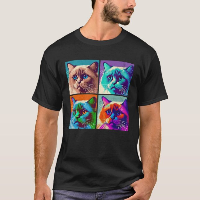 Camiseta Birman Cat Pop Illustration Colorful Animal Women  (Frente)