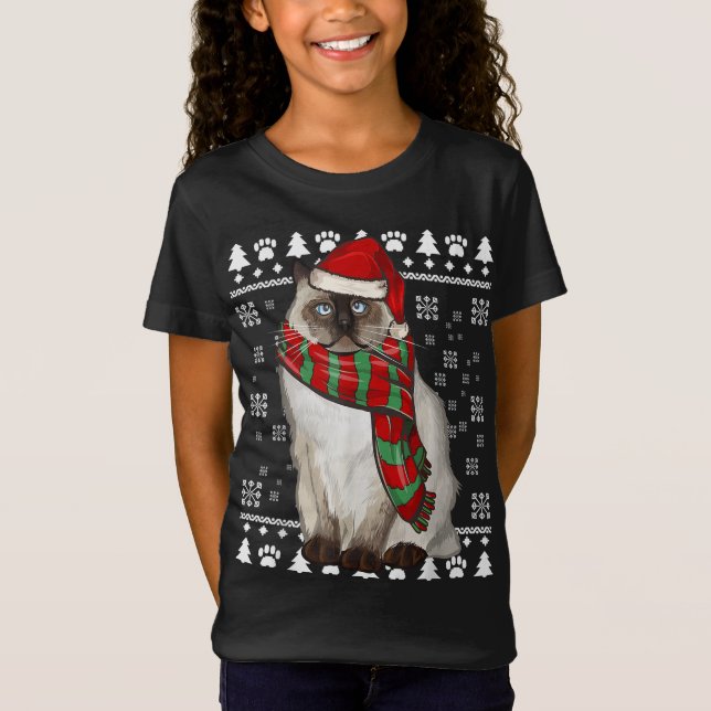 Camiseta Birman Cat Santa Hat Natal Feio Natal (Frente)