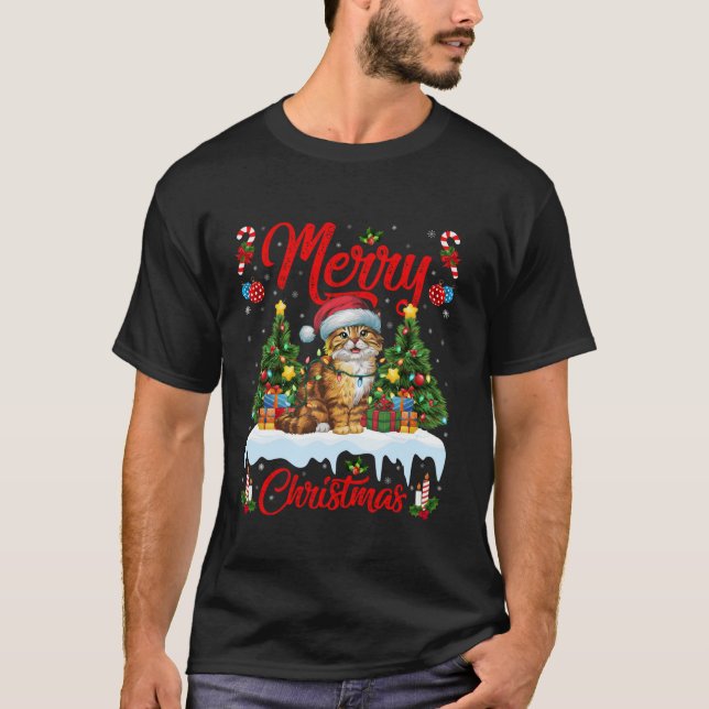 Camiseta Birman Cat Xmas Tree Lighting Santa Hat Birman Cat (Frente)