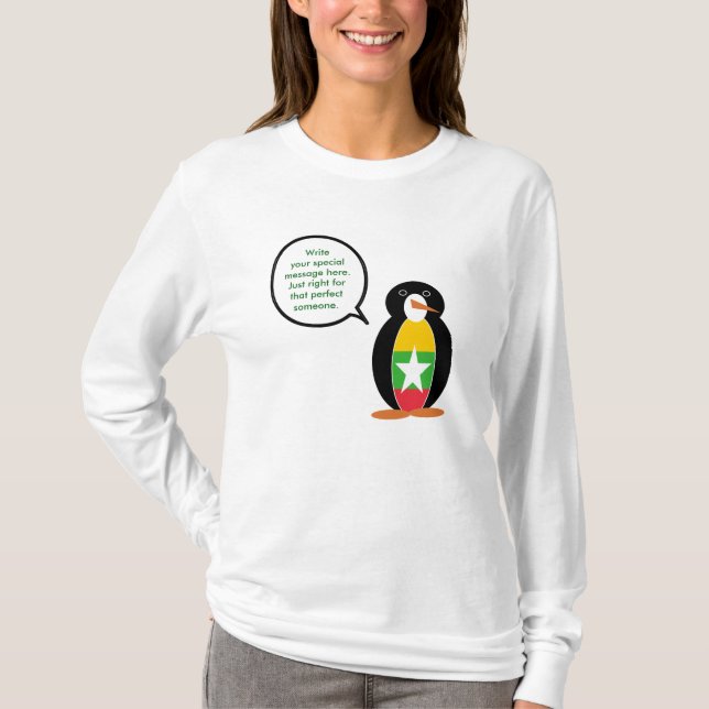 Camiseta Birmânia Mianmar Falando Sra. Penguin Personalizad (Frente)