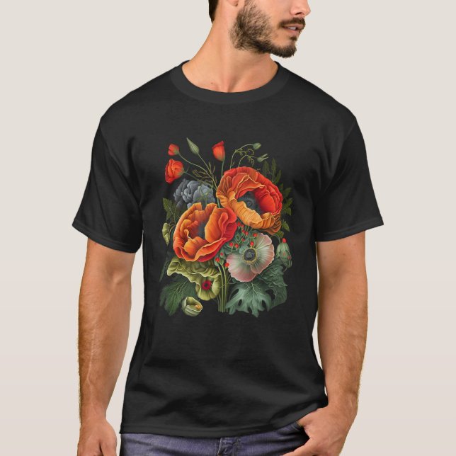 Camiseta Birth Month Poppies Poppy Bouquet Flowers Lovers (Frente)
