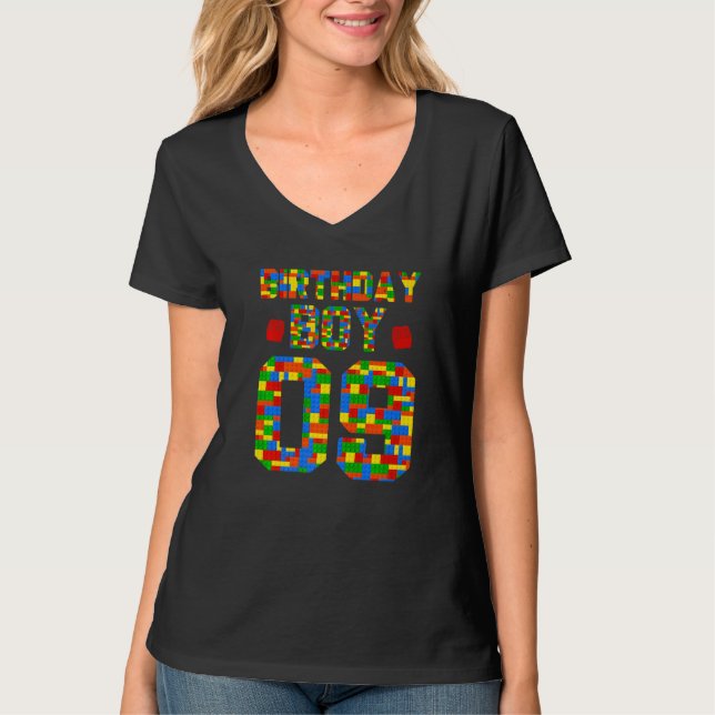 Camiseta Birthday Boy 09 Brick Builder bloqueia compilação  (Frente)