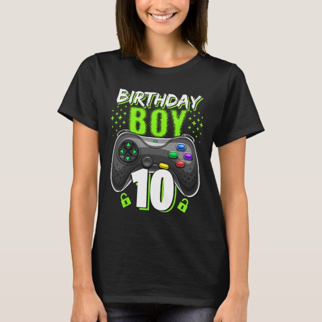 Camiseta Birthday Boy 10 Video Game Controller Gamer 10th B (Frente)