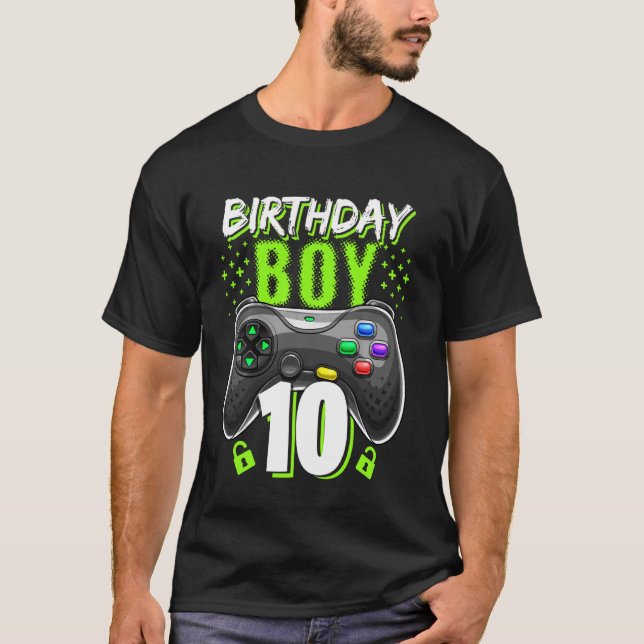 Camiseta Birthday Boy 10 Video Game Controller Gamer 10th B (Frente)