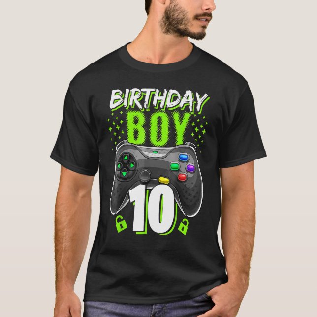 Camiseta Birthday Boy 10 Video Game Controller Gamer 10th B (Frente)