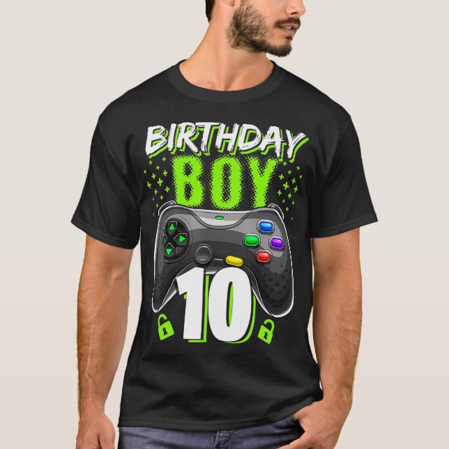 Camiseta Birthday Boy 10 Video Game Controller Gamer 10th B (Frente)