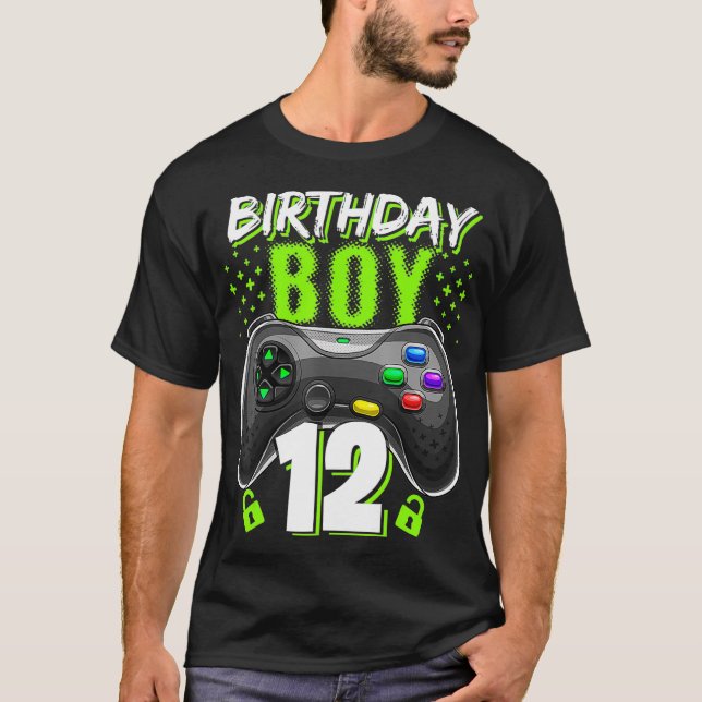 Camiseta Birthday Boy 12 Video Game Controller Gamer 12 B (Frente)