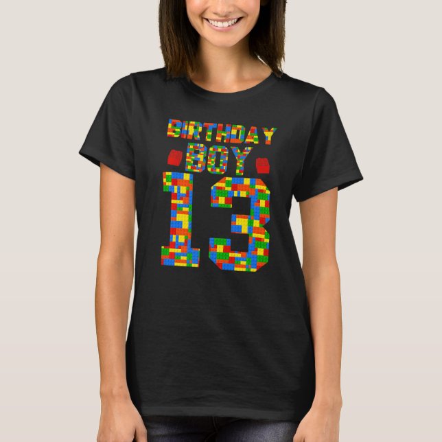 Camiseta Birthday Boy 13 Brick Builder bloqueia compilação  (Frente)
