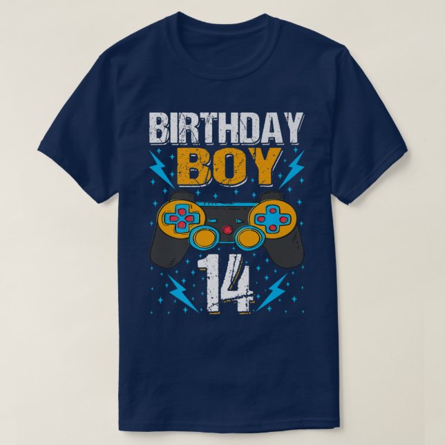 Camiseta Birthday Boy 14 Video Game Controller Gamer 14 B (Frente do Design)