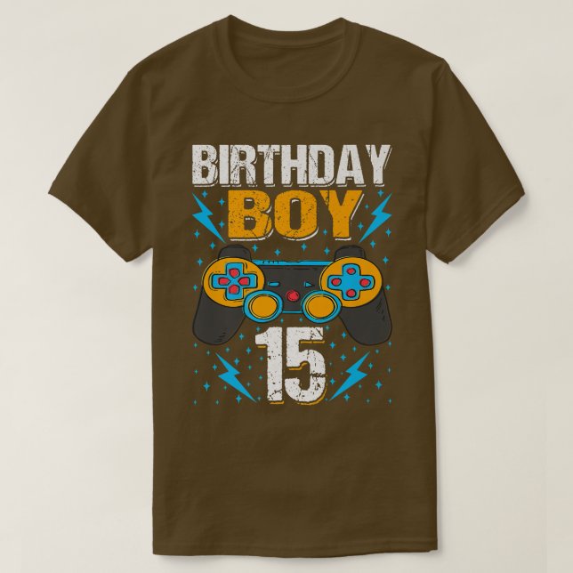 Camiseta Birthday Boy 15 Video Game Controller Gamer 15 B (Frente do Design)