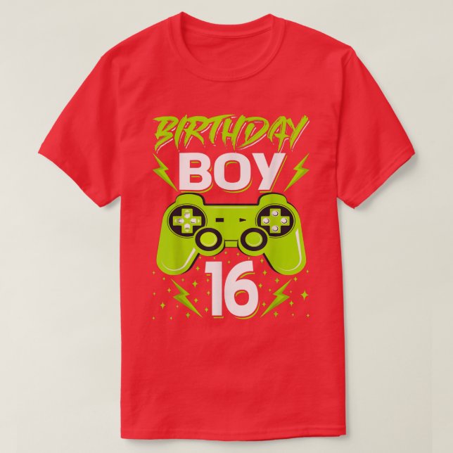 Camiseta Birthday Boy 16 Video Game Controller Gamer 16th B (Frente do Design)