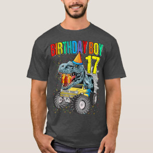 Camiseta Birthday Boy 17 Monster Truck Dinosaur 17th Birthd