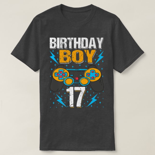 Camiseta Birthday Boy 17 Video Game Controller Gamer 17th B (Frente do Design)