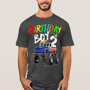 Camiseta Birthday Boy 2 anos de idade Monster ruck Flag seg