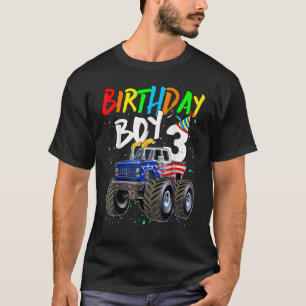 Camiseta Birthday Boy 3 Anos de Idade Bandeira do Monstro 3