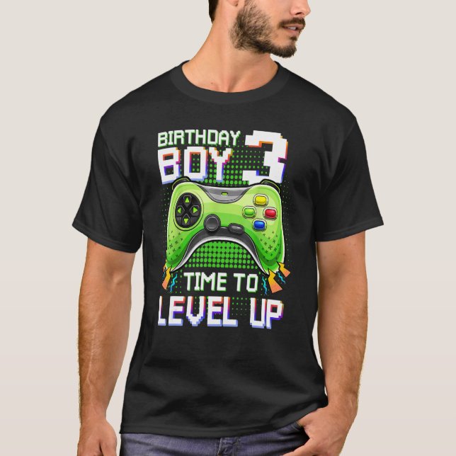 Camiseta Birthday Boy 3 Time to Level Up 3rd Level Up Vide (Frente)