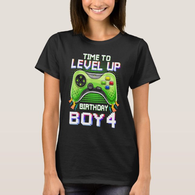 Camiseta Birthday Boy 4 Time to Level Up 4th Level Up Vide (Frente)