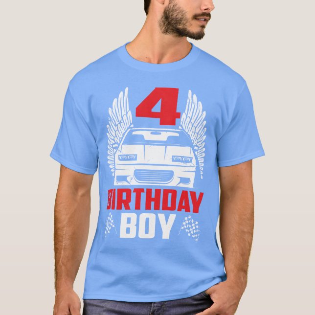 Camiseta Birthday Boy 4wo Race Car 4th Birthday Racing frie (Frente)