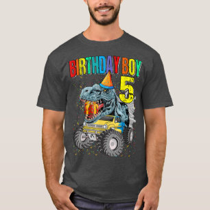 Camiseta Birthday Boy 5 Monster Truck Dinosaur 5th Birthday