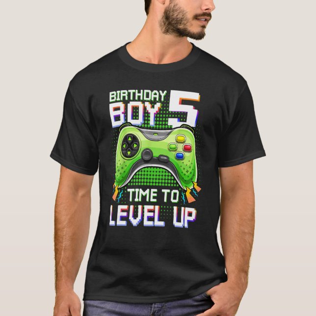 Camiseta Birthday Boy 5 Time To Level Up 5 Nível Up Vide (Frente)