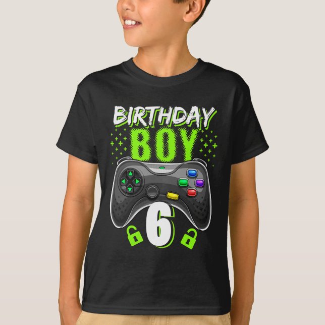 Camiseta Birthday Boy 6 Video Game Controller Gamer 6 Bir (Frente)