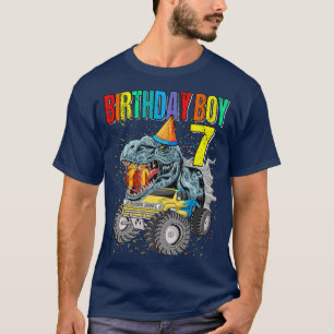 Camiseta Birthday Boy 7 Monster Dinossaur 7 Aniversário