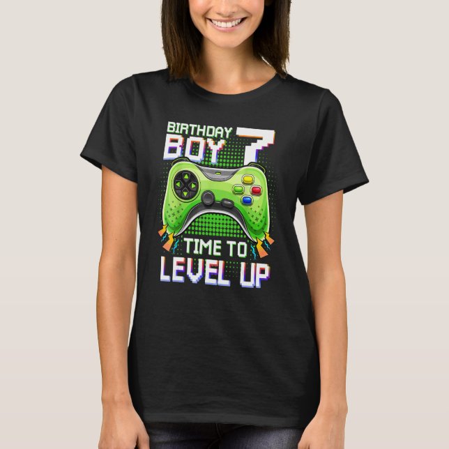 Camiseta Birthday Boy 7 Time To Level Up 7 Nível Up Vide (Frente)