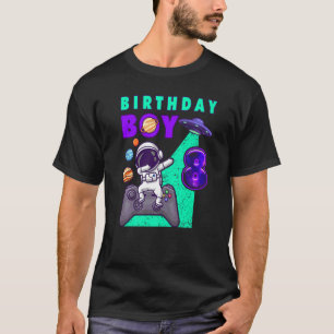 Camiseta Birthday Boy 8 Gamer Dabbing Astronauta de 8 anos