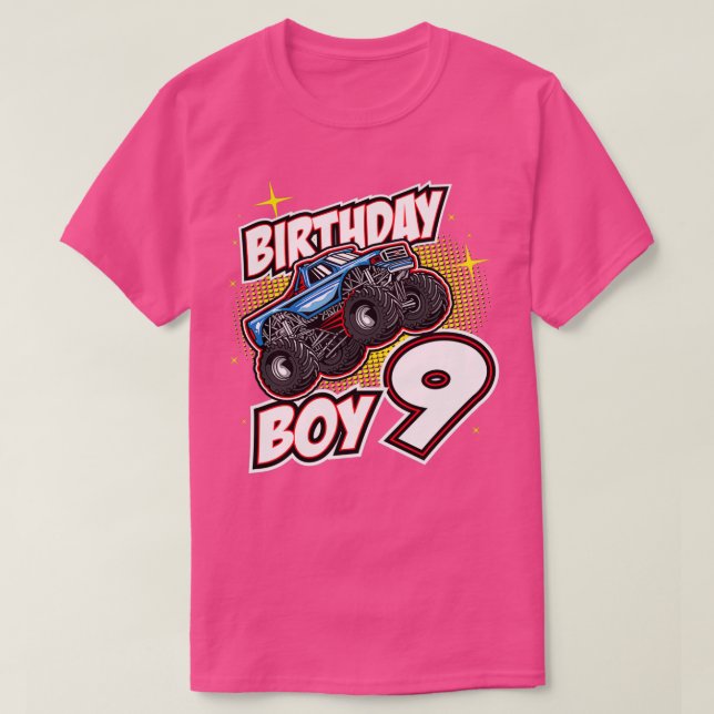 Camiseta Birthday Boy 9 Monster Truck Jumping 9th (Frente do Design)