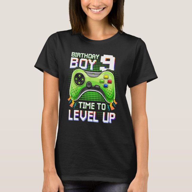 Camiseta Birthday Boy 9 Time to Level Up 9th Level Up Vide (Frente)