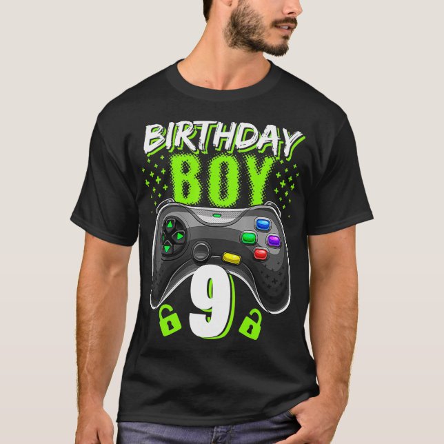 Camiseta Birthday Boy 9 Video Game Controller Gamer 9th Bir (Frente)