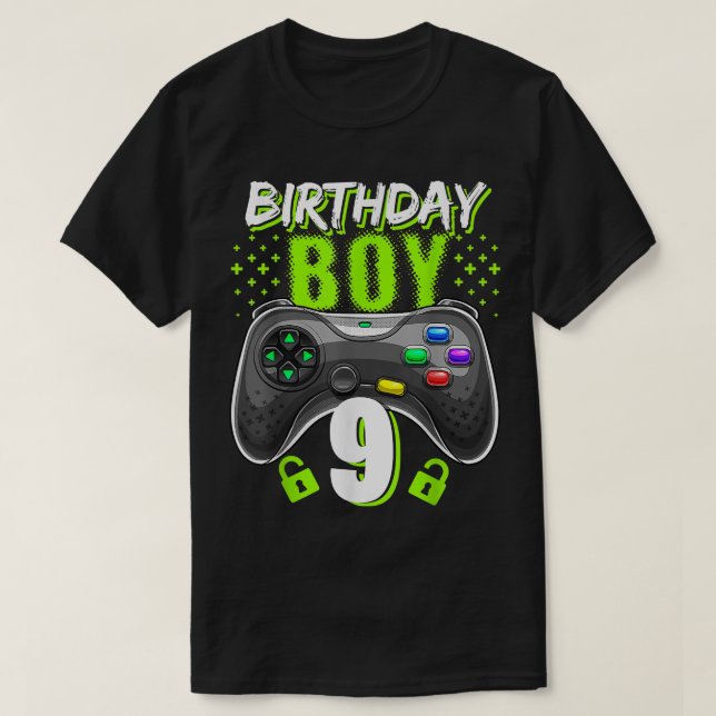 Camiseta Birthday Boy 9 Video Game Controller Gamer 9th Bir (Frente do Design)