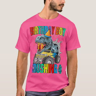 Camiseta Birthday Boy Crushing 4 Monster Truck Dinosaur