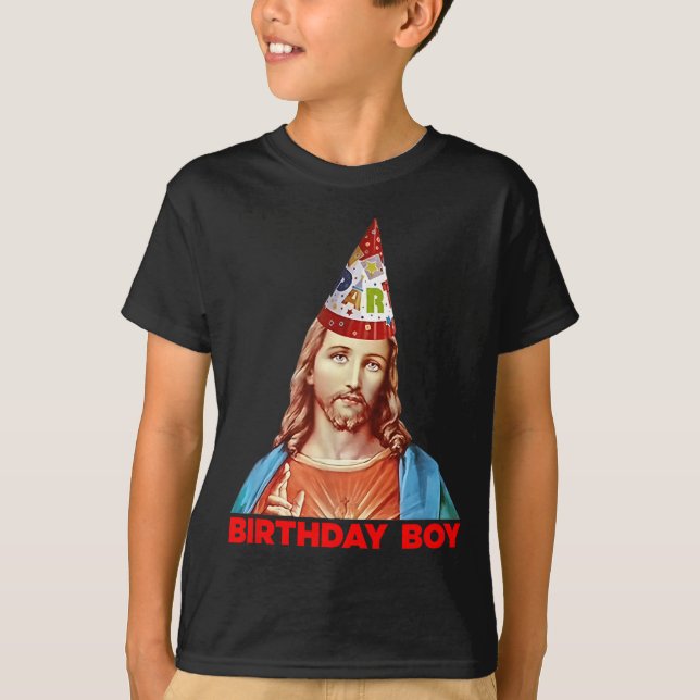 Camiseta Birthday Boy Jesus Funny Christmas Party Hat  (Frente)