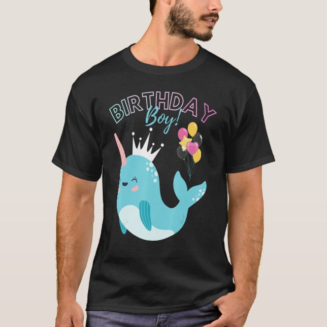 Camiseta Birthday Boy Narwhals  Boys Kids Birthday Party Sq (Frente)