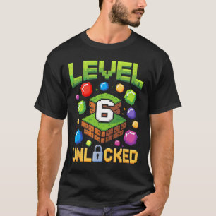 Camiseta Birthday Boy Nível 6 Desbloqueado 6 de Aniversário