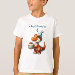 Camiseta Birthday Boy T-rex Dinossauro Nome e Idade<br><div class="desc">Nome personalizado e idade da camisa de dinossauro T-rex para o aniversariante.</div>