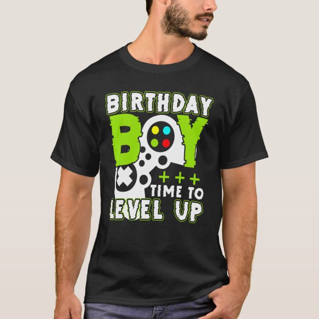 Camiseta Birthday Boy Time To Level Up Controller Video Gam (Frente)