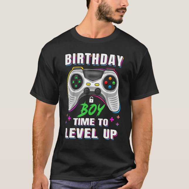 Camiseta Birthday Boy Time to Level Up (Hora do Aniversário (Frente)