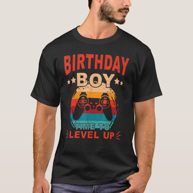 Camiseta Birthday Boy Time to Level Up Joy Stick Video Game (Frente)