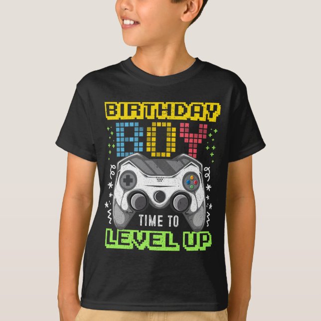 Camiseta Birthday Boy Time to Level Up Video Game Gamer (Frente)