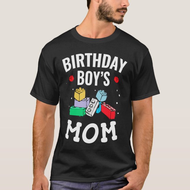 Camiseta Birthday Boy's Mom Building Blocks  4 (Frente)