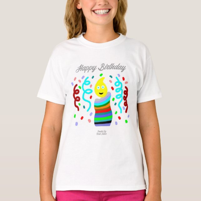 Camiseta Birthday Candle Greetings Girls Basic T-Shirt (Frente)