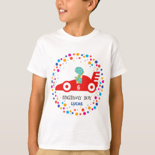 Camiseta Birthday Dinosaur Race car Garoto de Corrida Verme